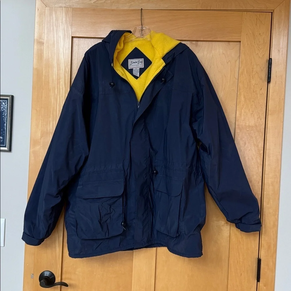 Bimini Bay outfitters Blue fishing Jacket Yellow fleece Interior hood men’s XL - Picture 3 of 10